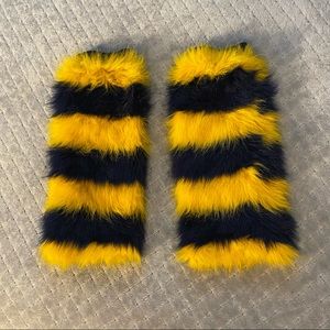 Fuzzy leg warmers! University of Michigan or Notre Dame
